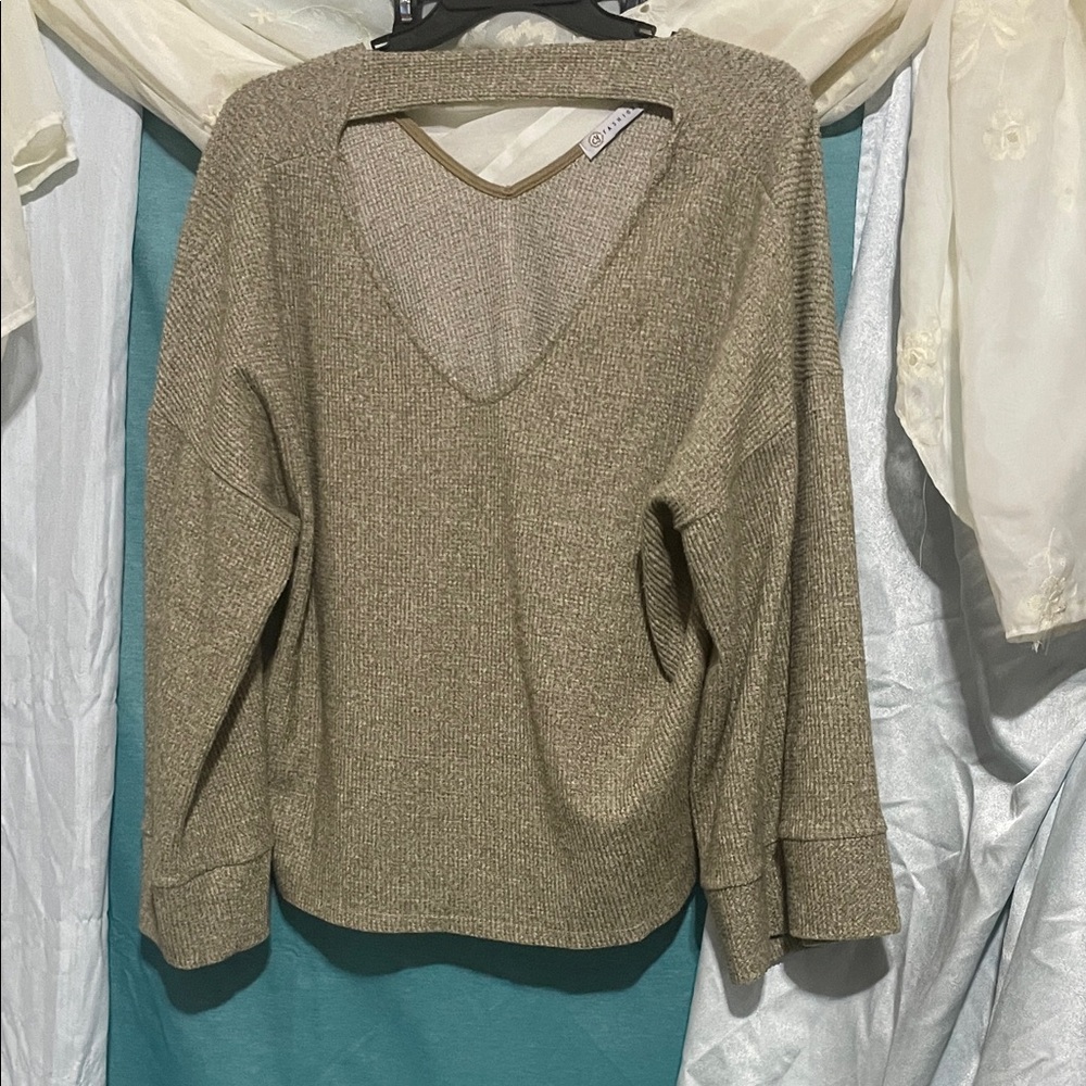 Chic V-Neck Sweater in Tan